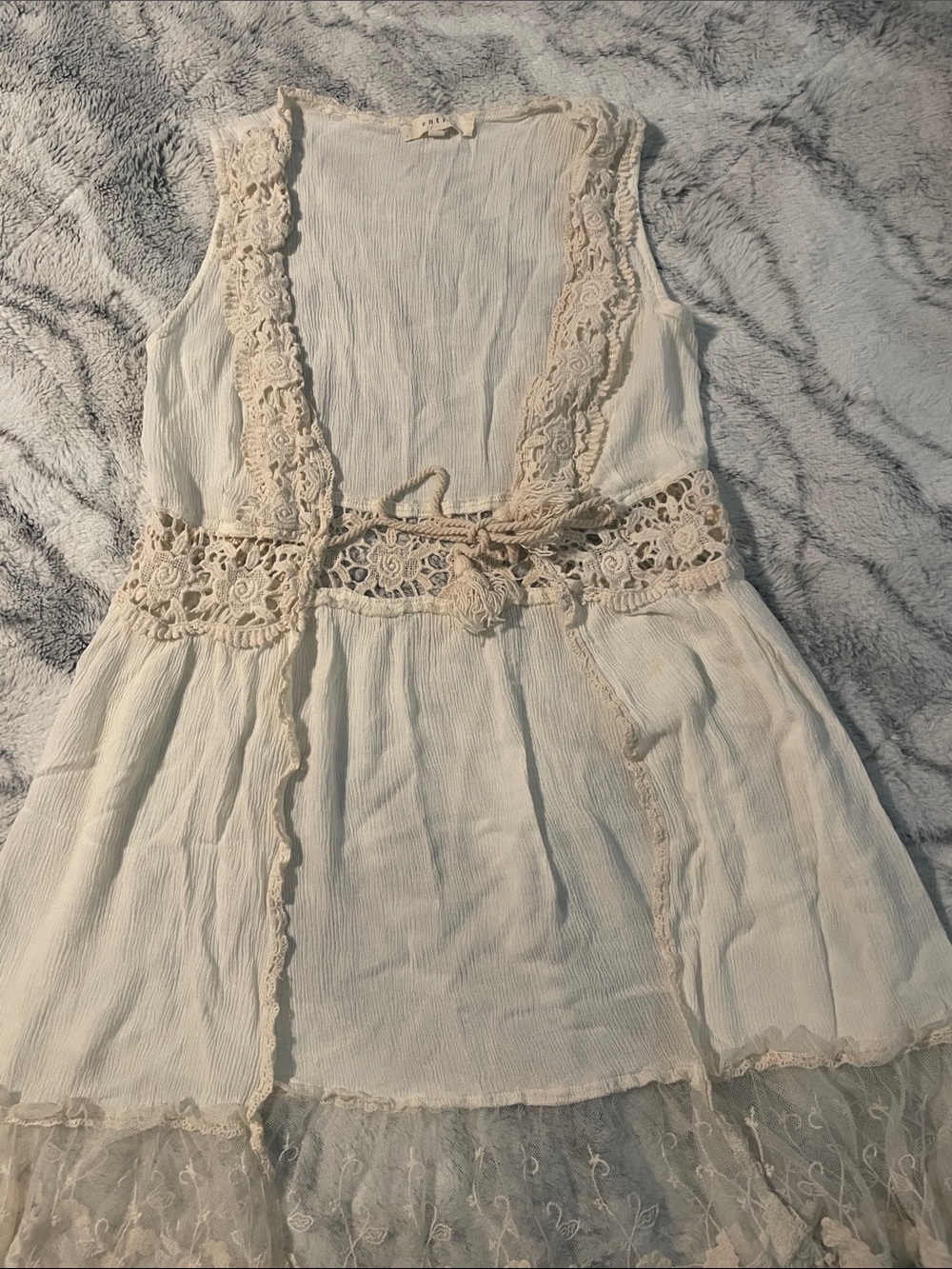 entro Cream Knit Sleeveless Top with Lace Edge Boho